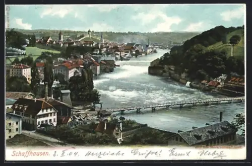 AK Schaffhausen, Uferpartie mit Brücke