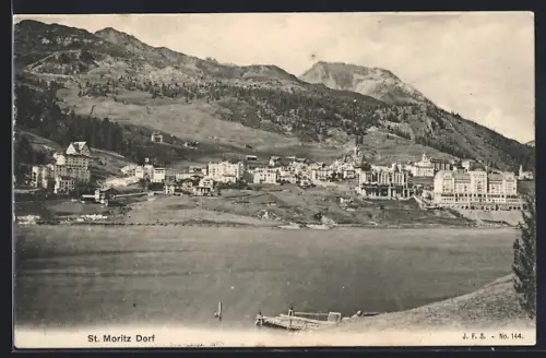 AK St. Moritz Dorf, Ortspanorama mit Berghintergrund