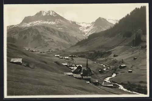 AK St. Antönien, Ortsansicht mit Schollberg