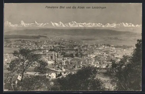 AK Leubringen, Biel und die Alpen vom Ort aus gesehen