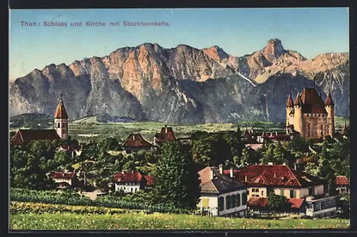 AK Thun, Schloss und Kirche mit Stockhornkette