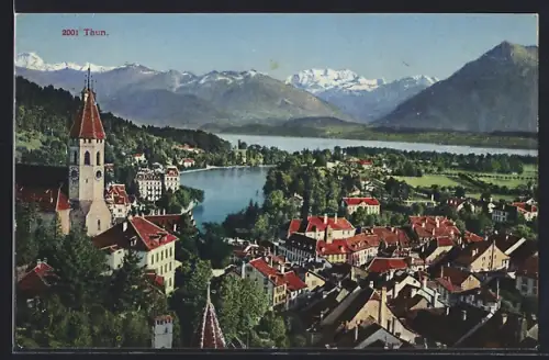 AK Thun, Gesamtansicht mit Alpenpanorama