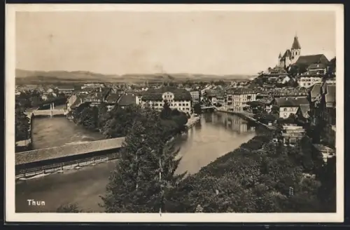 AK Thun, Ortsansicht mit der Aareschleusenbrücke