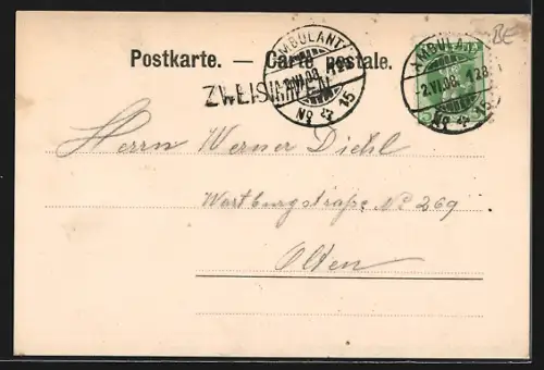 AK Thun, Teilansicht mit Kirche und Uferpartie