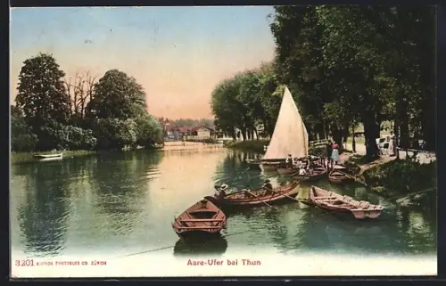 AK Thun, Aare-Ufer mit Booten