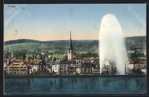 AK Horgen, Teilansicht mit Fontäne