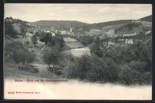 AK Baden, Blick von der Eisenbahnbrücke