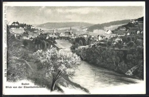AK Baden, Blick von der Eisenbahnbrücke