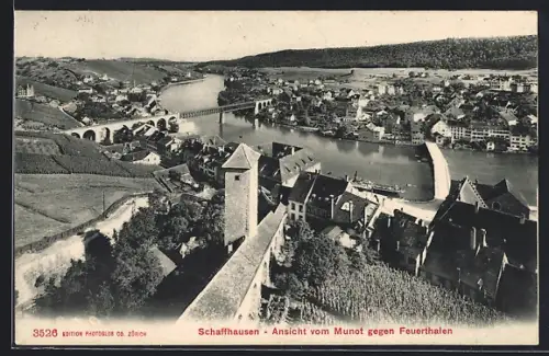 AK Schaffhausen, Ansicht vom Munot gegen Feuerthalen