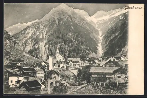 AK Göschenen, Teilansicht mit Kirche