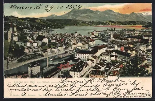 AK Luzern, Teilansicht mit Rigi vom Gütsch gesehen