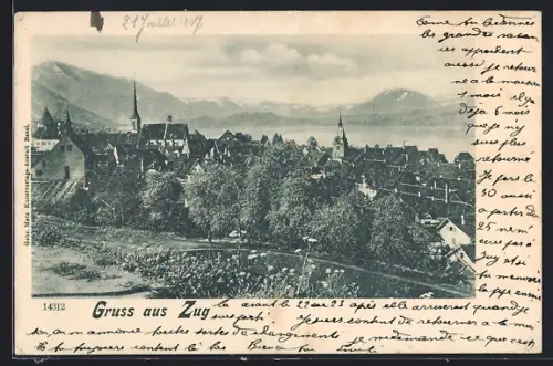 AK Zug, Teilansicht mit Kirche