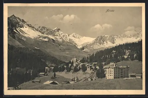 AK Arosa, Teilansicht mit Kirche