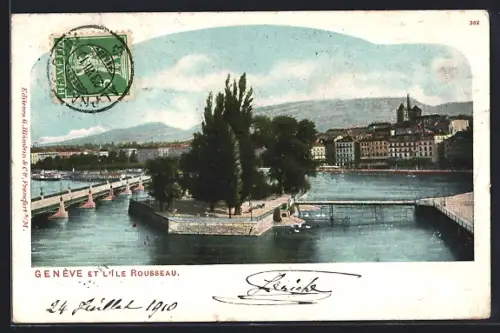 AK Genève, Vue Générale et l`Ile Rousseau