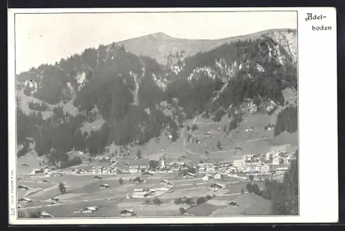 AK Adelboden, Panorama mit Strassenpartie