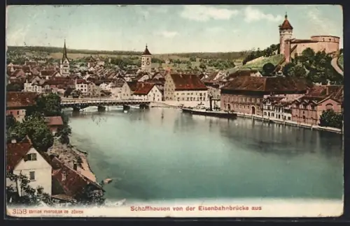 AK Schaffhausen, Teilansicht von der Eisenbahnbrücke aus