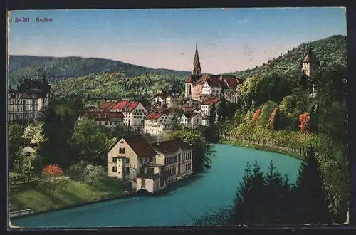 AK Baden, Teilansicht mit Kirche