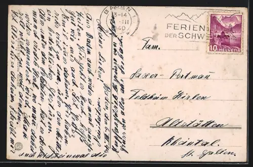 AK Baden, Teilansicht mit Kirche