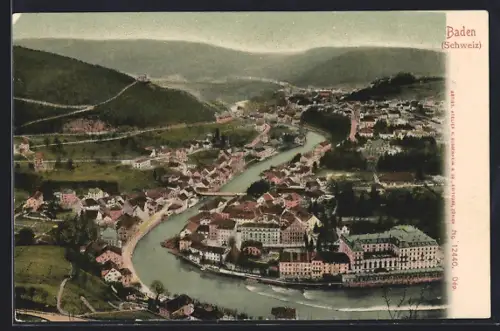 AK Baden, Teilansicht mit Brücke
