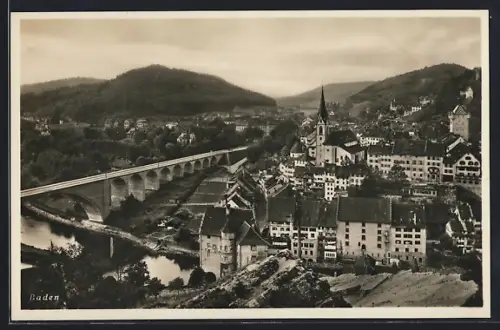AK Baden, Neue Brücke vom Schartenfels aus gesehen