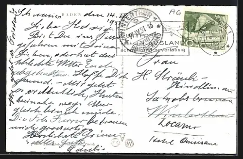 AK Baden, Strassenpartie am Tor mit Kaufhaus