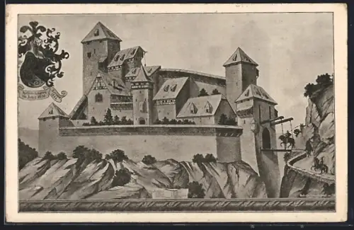 Künstler-AK Otelfingen, Burg Hohen-Lägern im Jahre 1200, Wappen