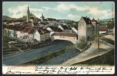 AK Baden, Teilansicht mit Landvogteischloss