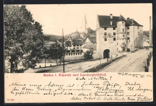 AK Baden, Strassenpartie mit Landvogteischloss