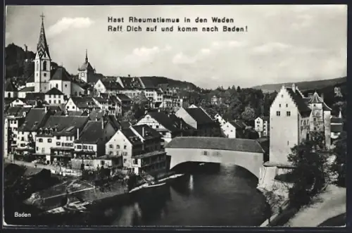 AK Baden, Teilansicht mit Kirche