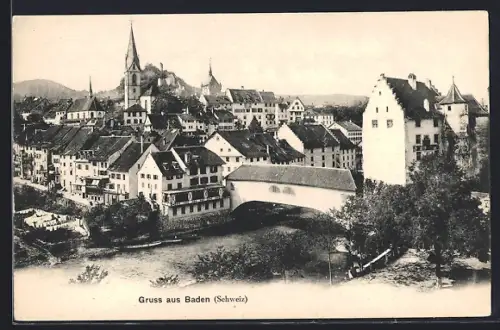 AK Baden, Teilansicht mit Kirche