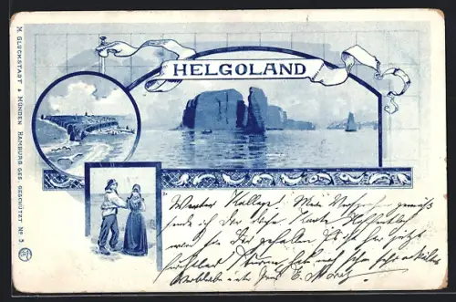 AK Helgoland, Totalansicht der Insel, Steilküste mit Langer Anna