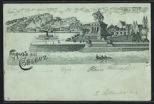 AK Coblenz, Teilansicht mit Provinzial-Denkmal Kaiser Wilhelm I.