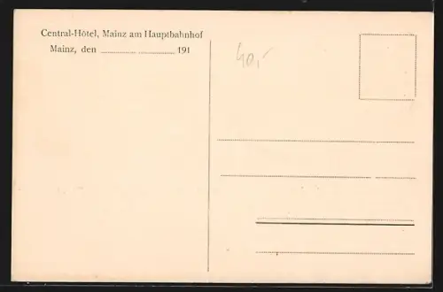 AK Mainz, Central-Hotel, Totalansicht mit Dampfer