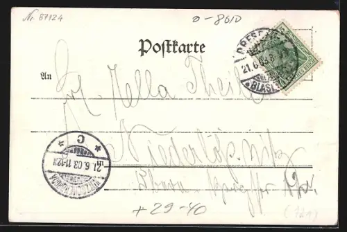 Goldfenster-AK Dresden-Loschwitz, Teilansicht mit leuchtenden Fenstern und Bergschwebebahn