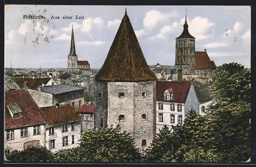 AK Rostock, Blick auf die Stadt im Sonnenschein