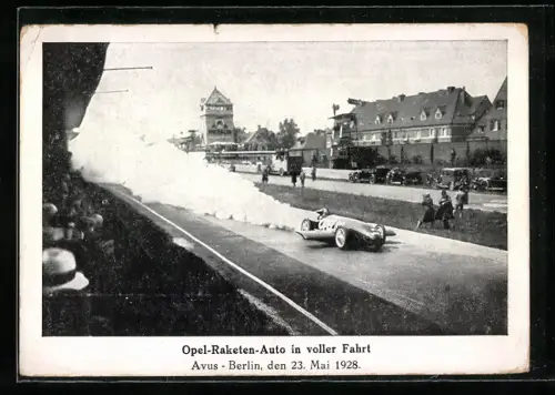 AK Berlin, Opel-Raketen-Auto auf der Avus in voller Fahrt, 23.5.1928, Autorennen