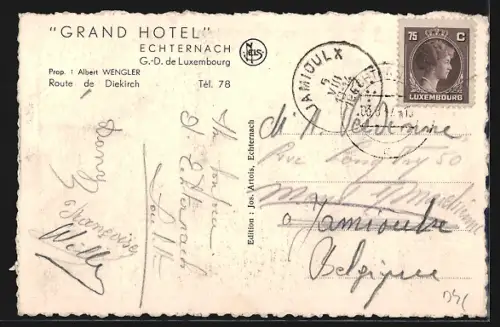 AK Echternach, Grand Hotel Albert Wengler, Route de Diekirch