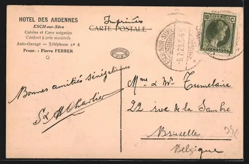 AK Esch-sur-Sûre, Vue partielle avec Hotel des Ardennes, Propr. Pierre Ferber