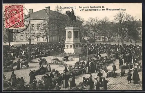 AK Luxembourg, La Place Guillaume avec Monument de Guillaume II.