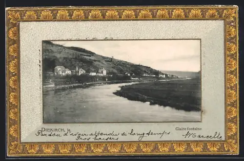 AK Diekirch, Claire fontaine, Passepartout mit verziertem Rahmen
