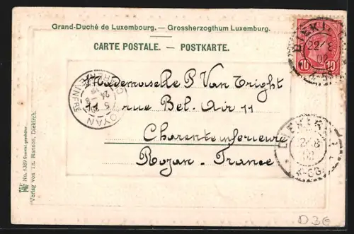 AK Diekirch, Claire fontaine, Passepartout mit verziertem Rahmen