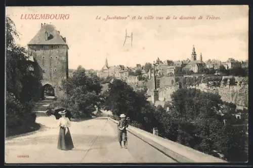 AK Luxembourg, Le Jacobstour et la ville vus de la descente de Tréves