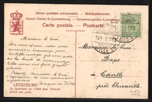 AK Luxembourg, Le Jacobstour et la ville vus de la descente de Tréves