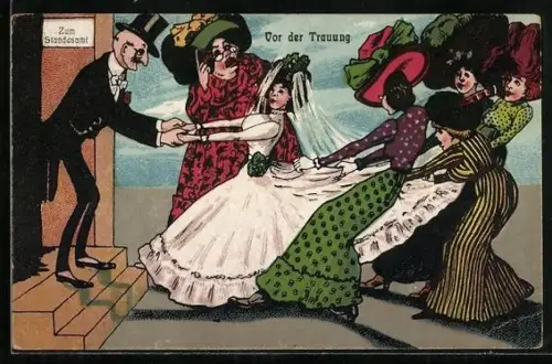 AK Vor der Trauung, Familie will die Braut festhalten