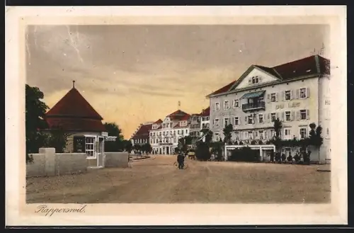 AK Rapperswil, Ortspartie mit Hotel du Lac und Conditorei, Panorama