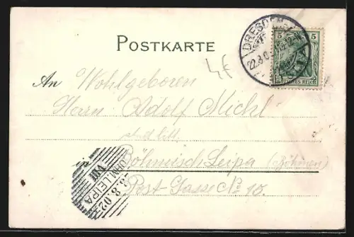 Lithographie Dresden, Hoftheater mit König Johann-Denkmal, Belvedere