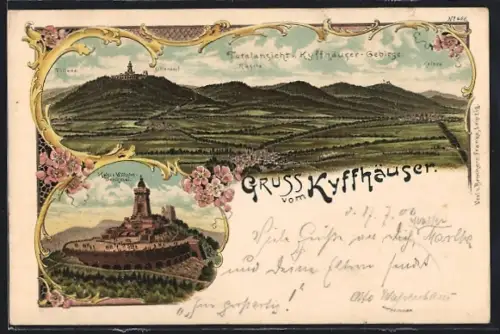 Lithographie Kyffhäuser, Kaiser-Wilhelm-Denkmal, Totalansicht