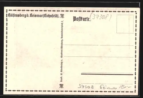 Künstler-AK Geismar / Eichsfeld, Teilansicht mit Kirche, Hülsensberg