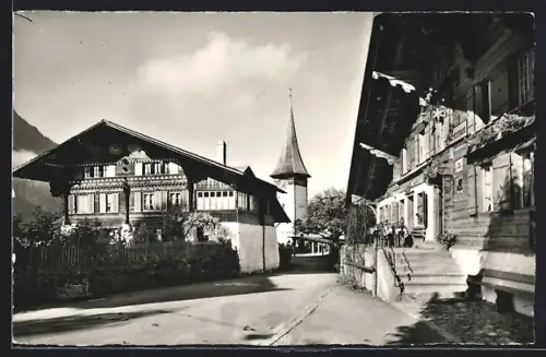 AK Aeschi, Dorfstrasse mit Blick zur Kirche