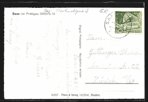 AK Saas im Prättigau, Ortsansicht mit Kirche